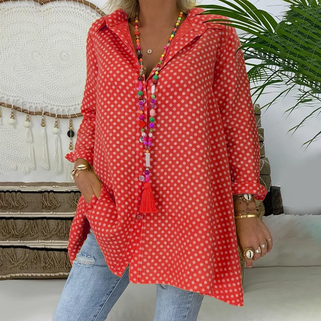 Blouse 2019 Casual Women Loose Vintage Long Sleeve Polka Dots Shirt Fashion Women Autumn Tops Button Top Blouse Blusas Plus Size Blouse 2019 Casual Women Loose Vintage Long Sleeve Polka Dots Shirt Fashion Women Autumn Tops Button Top Blouse Blusas Plus Size
