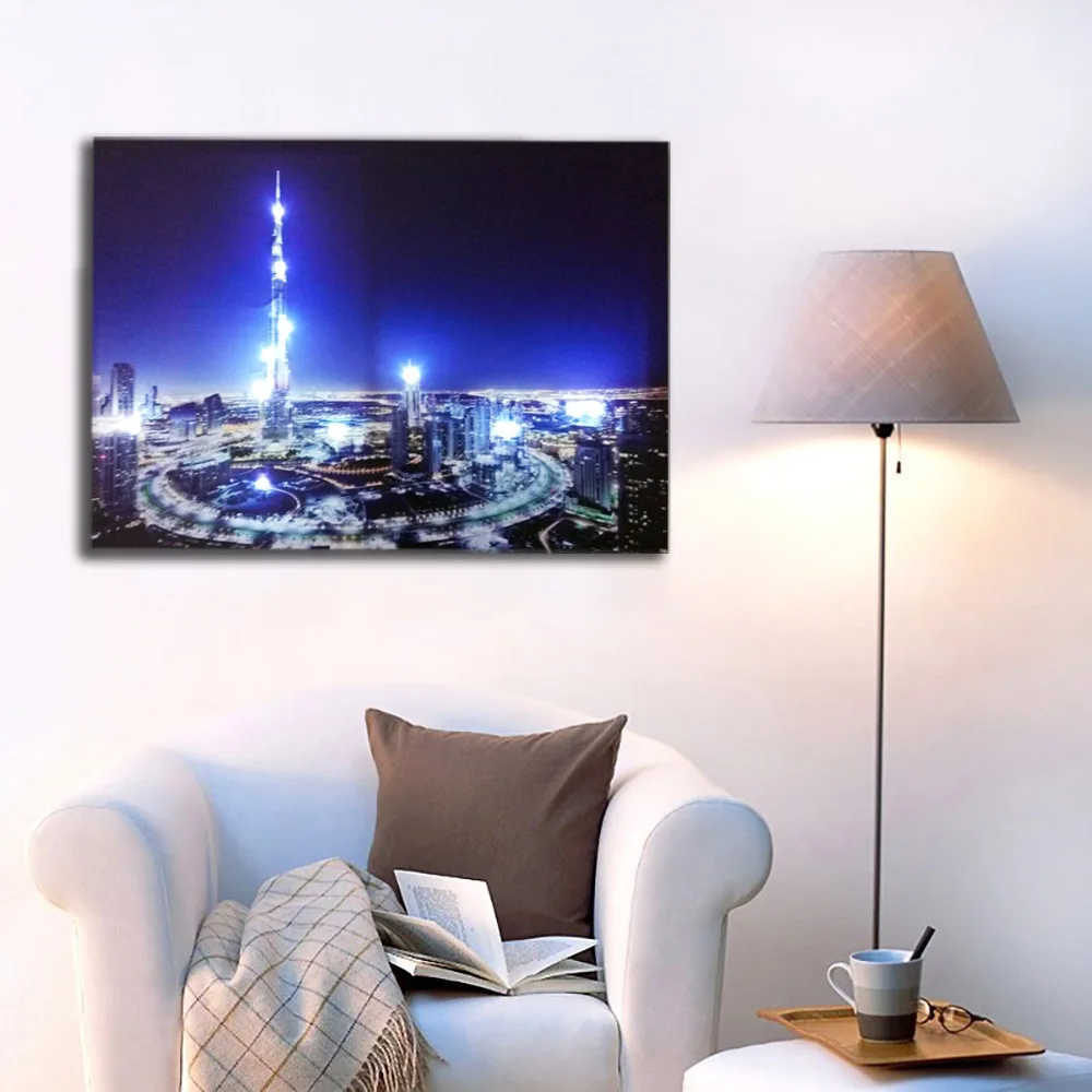 Бурдж Халифа башня Дубай горизонт город ночь Настенная картина led холст художественный светильник декор живопись художественная печать для гостиной