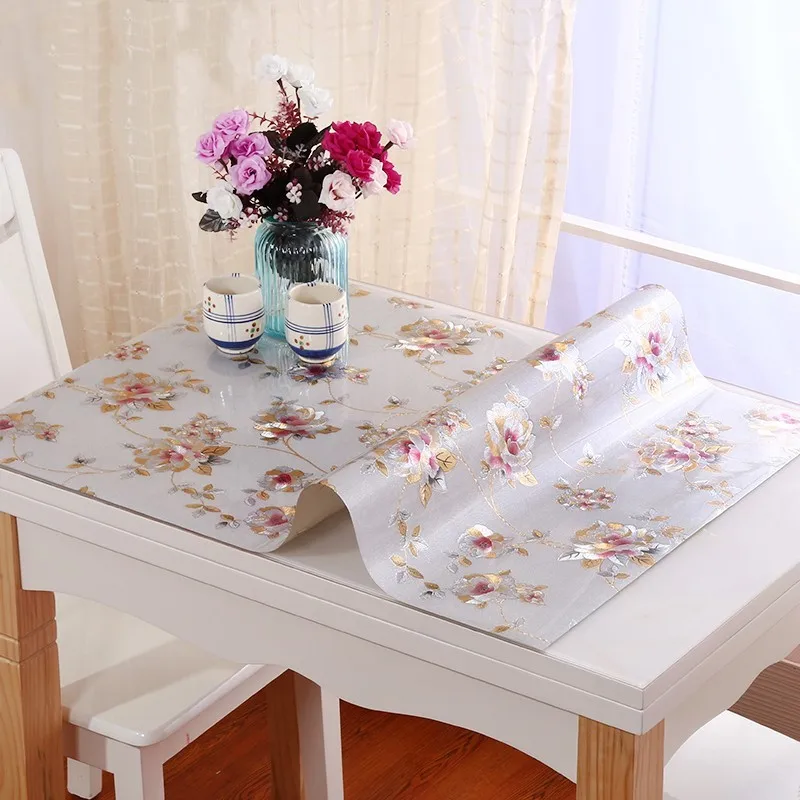  1.0mm Soft Glass TableCloth PVC Table Cloth Waterproof Oilproof Kitchen Dining Placemat Pad for Par