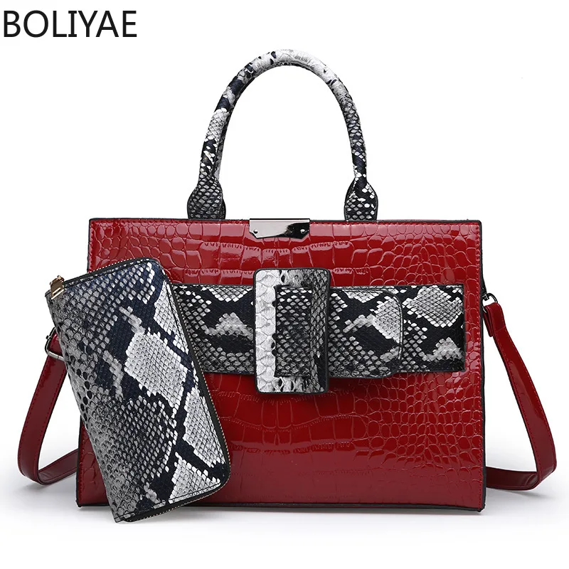 BOLIYAE женские лакированные кожаные дизайнерские сумки модные питоновый узор