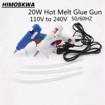 

20W EU/US Plug Hot Melt Glue Gun with 3pc 20cm Industrial Thermo Heat Temperature Tool Blue white