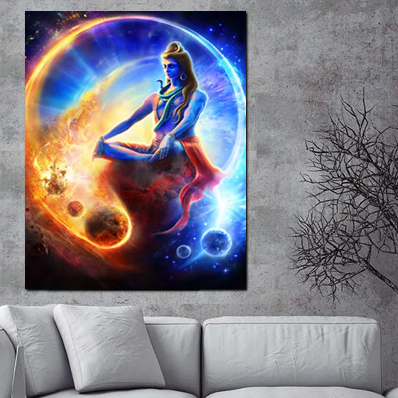Print Wall Indian Art Religious Buddha Portrait Shiva Lord Painting On Canvas Psychedelic Poster Modern Picture For Living Room Paintings On Canvas Indian Artmodern Paintings On Canvas Aliexpress