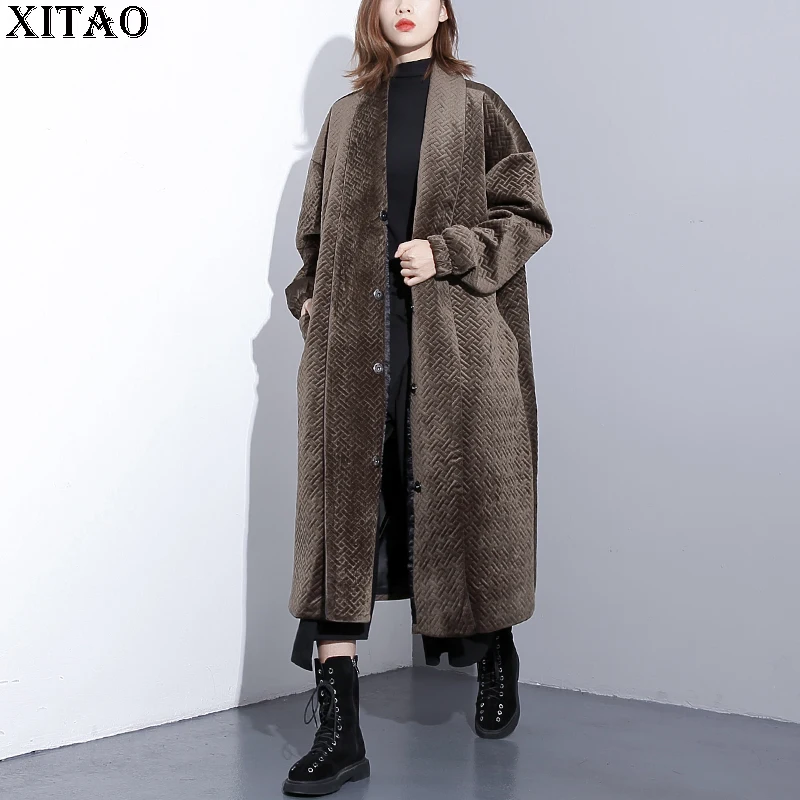 

[XITAO] Korea Fashion New Women 2018 Autumn Single Breasted Full Sleeve Parka Female Casual Cottom Solid Color Parka ZLL1814