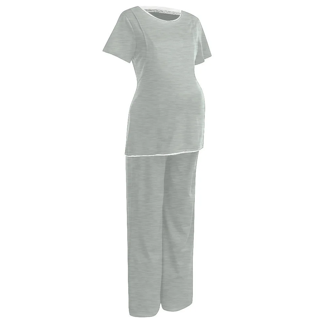 Женский пижамный комплект для беременных, короткий рукав, однотонный комплект, костюм для беременных, топы, штаны, хлопок, для сна, для кормящих, пижама