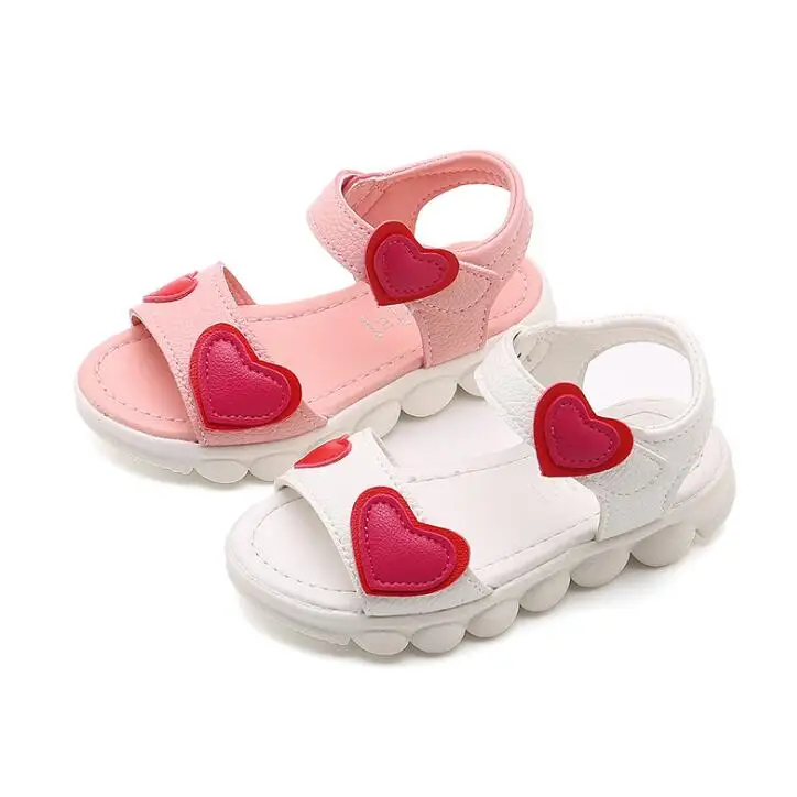 Детские сандалии для девочек Лето детская обувь с открытым носком Любовь Сердце Девочки повседневные сандалии розовый белый пляжные сандалии обувь