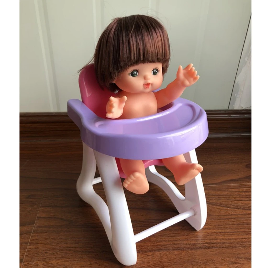 ABS  Baby High Chair Dining Chair For Mellchan Doll 8-12inch Reborn Doll Supplies Kids Play House Toy Purple Color