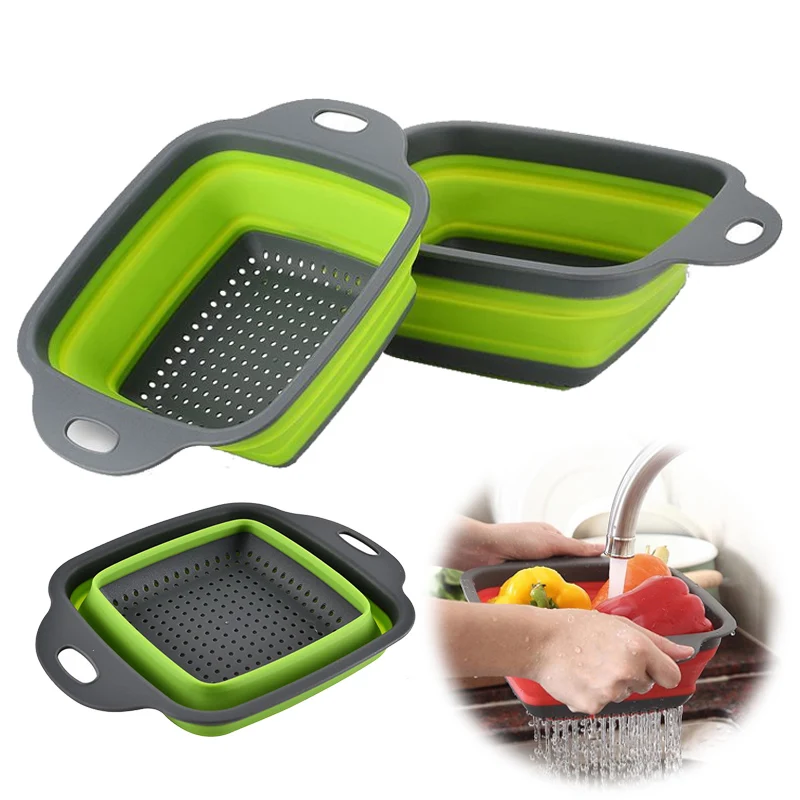 2 Pcs Foldable Fruit Vegetable Washing Basket Strainer Portabl Silicone