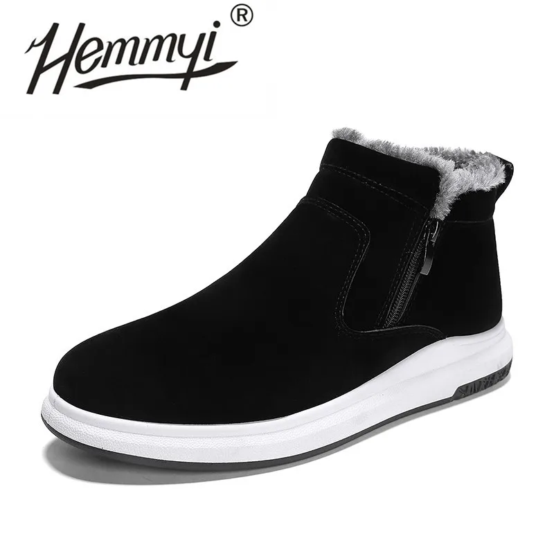 

Hemmyi Winter Snow Boots Men Keep Warm Zip Shoes Mens Casual Rubber Sole Black Boots Fashion Comfortable Botas Masculinas