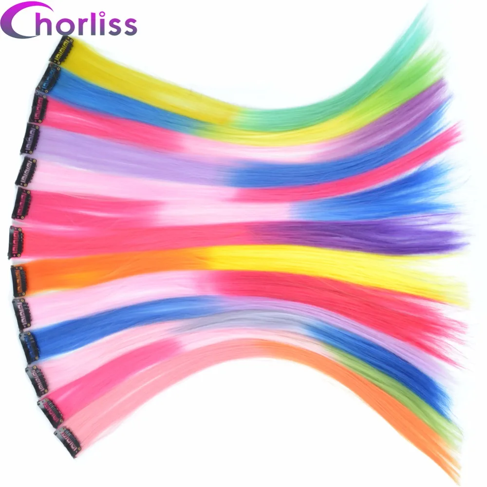 

Chorliss Clip In Hair Extensions 50Cm 20 Inch Long Colorful One Piece Synthetic Straight Fake Hair one Tone Pink Purple Blue