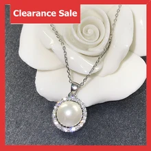 Распродажа Белая жемчужная круглая подвеска в 925 пробы серебряного цвета с белым CZ проложенным кулоном Ожерелье для женщин