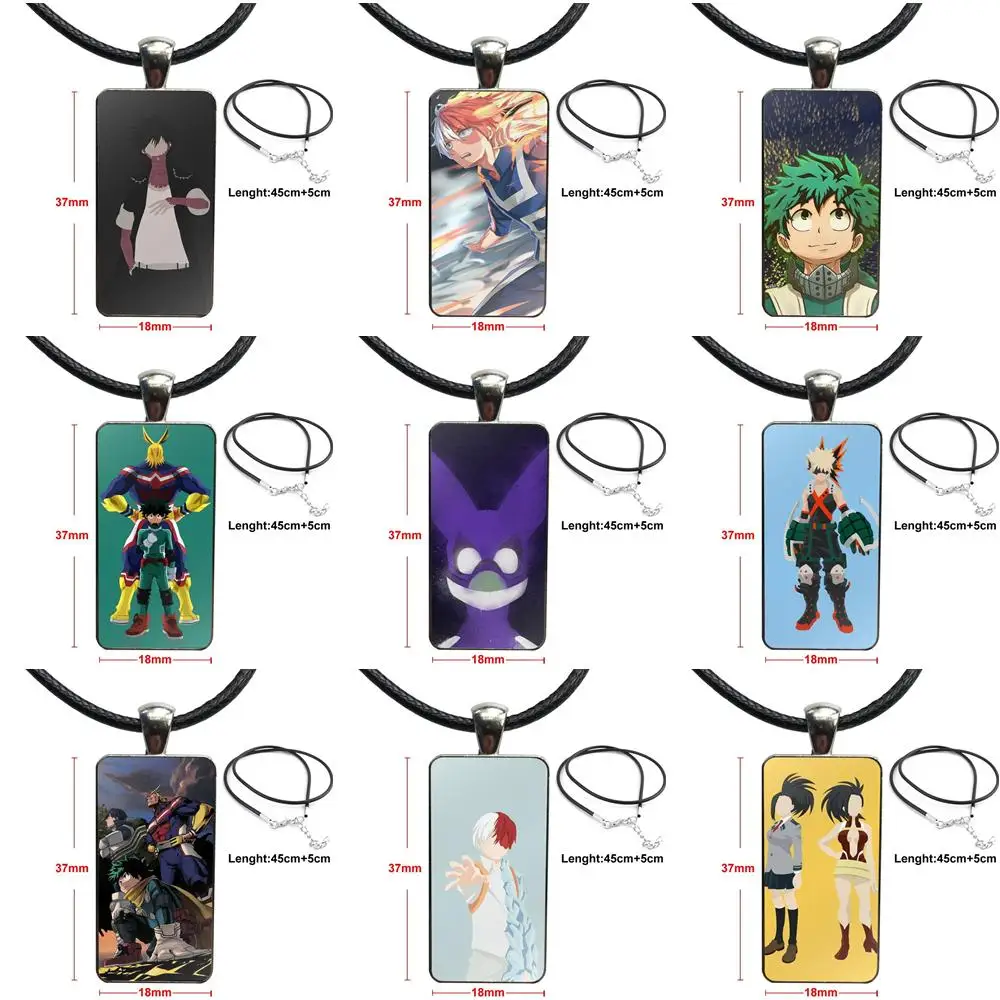 

For Women Men Hot My Hero Academia Fashion Glass Cabochon Pendant Rectangle Necklace Choker Necklace Jewelry