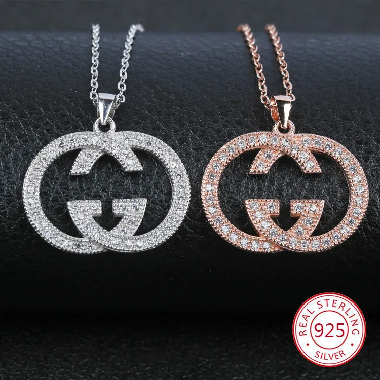 

S925 sterling silver female pendant necklace letter shape inlaid ochre personality creative clavicle chain jewelry 2019 new hot