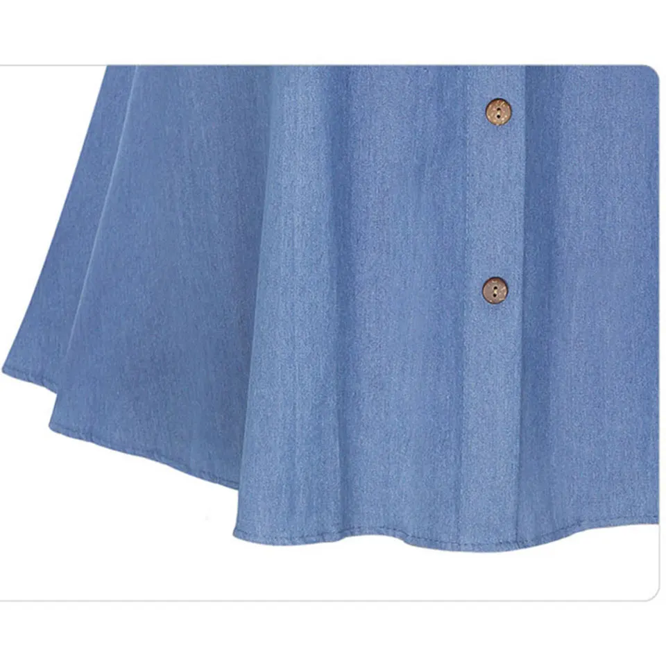 Summer Women Denim Skirt Casual Button High Waist Pleated Skirts Vintage Blue High Elastic Jean Skirts Plus Size Sundress