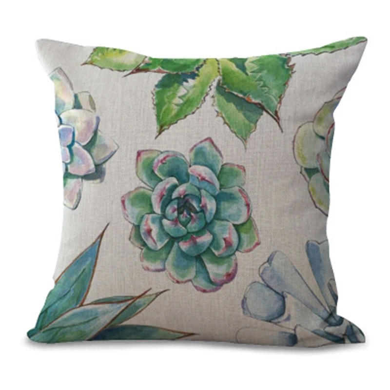 Linen Cototn Cactus Plants Cushion Cover Green Leaves Pillow Case Seat Sofa Home Decorative Pillow Cover Textiles Pillowcase
