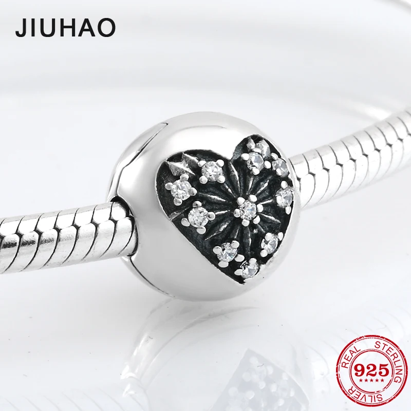 

2018 sparkling heart clear CZ flower clips Lock beads 925 Sterling Silver Fit Original Pandora Charm Bracelet Jewelry making