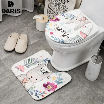 

SDARISB 2pcs Set Cartoon Cute Toilet Bath Mat Rabbit Animal Pattern Bathroom Set Mat Suede Anti-slip Toilet Cover Bath Sets