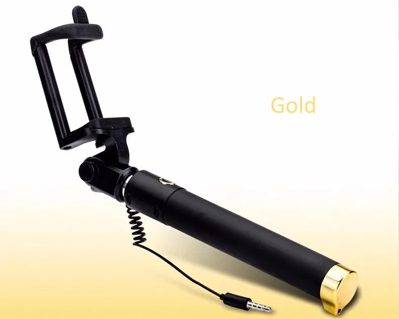 Аудио кабель проводной селфи палка выдвижной монопод селфи палка для iPhone 6 plus 5 5S 4S IOS samsung Android - Цвет: gold