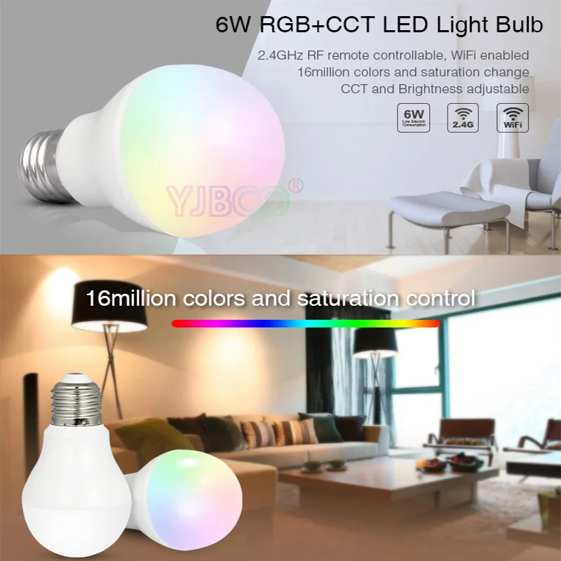 

Milight FUT014 6W E27 RGB+CCT led bulb lamp smart mobile phone APP WIFI AC85V-265V led light white warm Dimmable Lampada Light