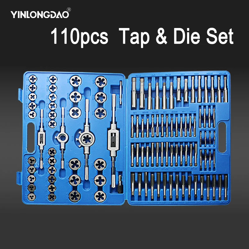 

YINLONGDAO 110PC Metric Tap & Die Kits M3~M12 Straight Flute Hand Tap wrench Die wrench Holder Car Motorcycle Maintenance tools