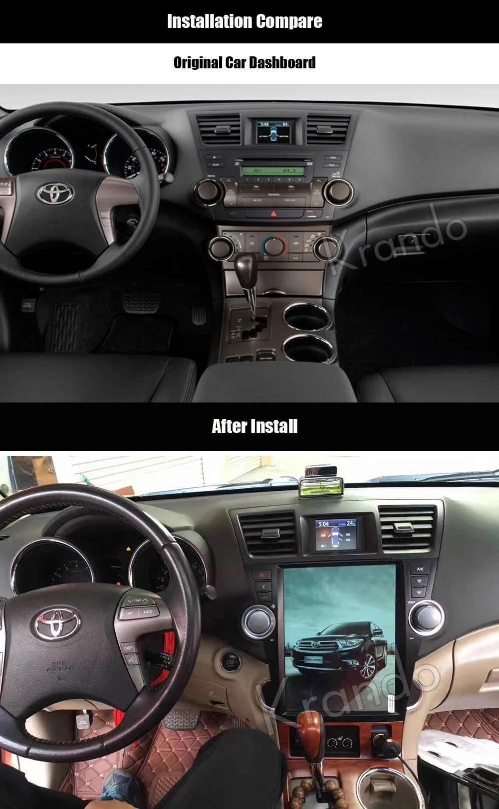 Best Krando Android 7.1 12.1" Vertical screen car entertainment player GPS for Toyota Highlander 2009-2013 radio navigation system 1