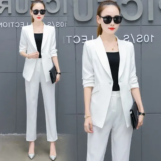 Office Uniform Designs Pant Suits Female Blazer+Pants Womens Office Wear Trouser Suit for Women Pantsuit Pink Yellow White Black Office Uniform Designs Pant Suits Female Blazer+Pants Womens Office Wear Trouser Suit for Women Pantsuit Pink Yellow White Black
