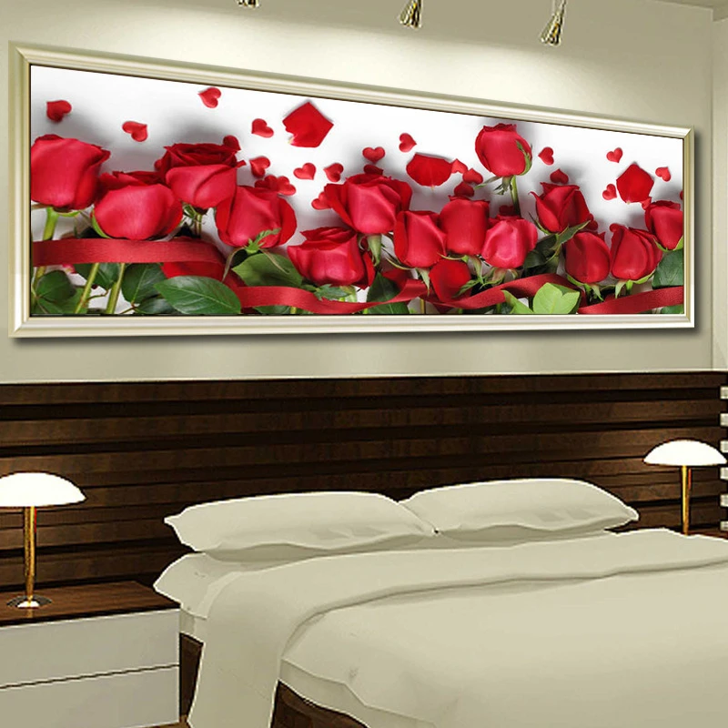 5D Diamond Painting Rhinestone Cross Stitch Red Rose Flower Banner New Diy Diamond Embroidery Floral Mosaic Sale Home Wall Decor