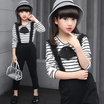 

Teenage Girls Outfits Spring Clothing Sets For Girls Long Sleeve Tees + Overalls 2Pcs Clothes Sets Kids Sportsuit H107