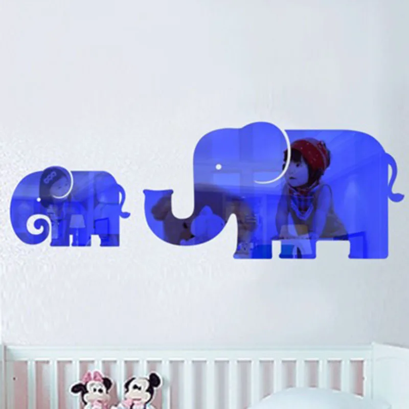 

3D Acrylic mirror wall sticker Cute elephant and elephant child room kindergarten classroom decorative wall sticker
