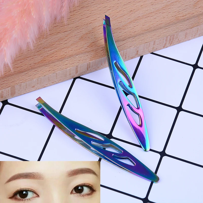 1PC Angled Slanted Eyebrow Tweezers Stainless Steel Face Hair Removal Eye Brow Trimmer Eyelash Clip Cosmetic Beauty Makeup Tool | Красота и