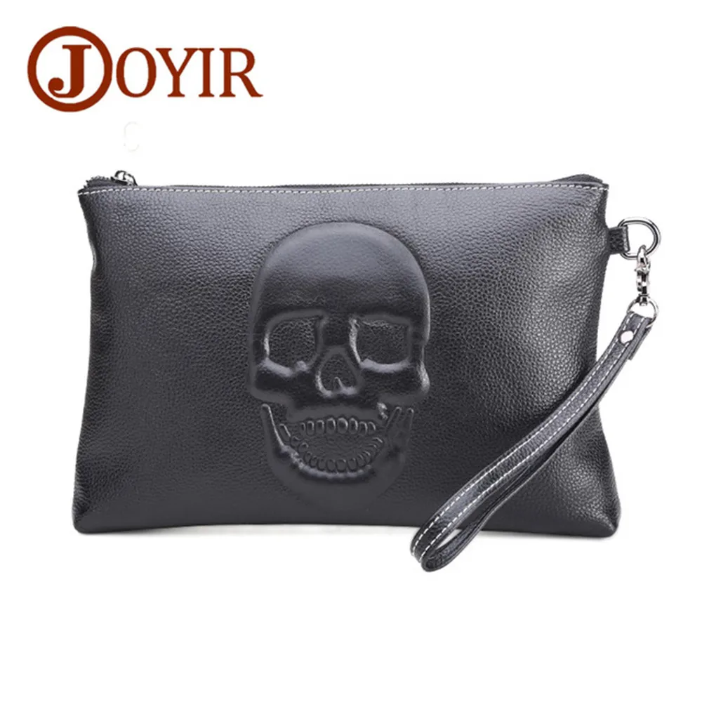 

Men Standard Wallet men Clutch bag genuine leather Mens Clutch Handbag Embossed skull design Purse Monederos Carteras phone bag