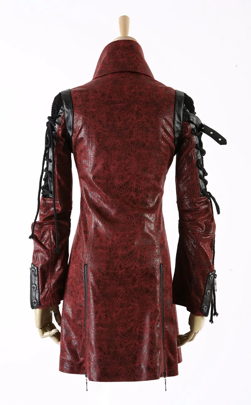 Готические винтажные длинные пальто из искусственной кожи для женщин в стиле стимпанк, осенне-зимняя куртка с резиновым рукавом в стиле панк, модные ветровки