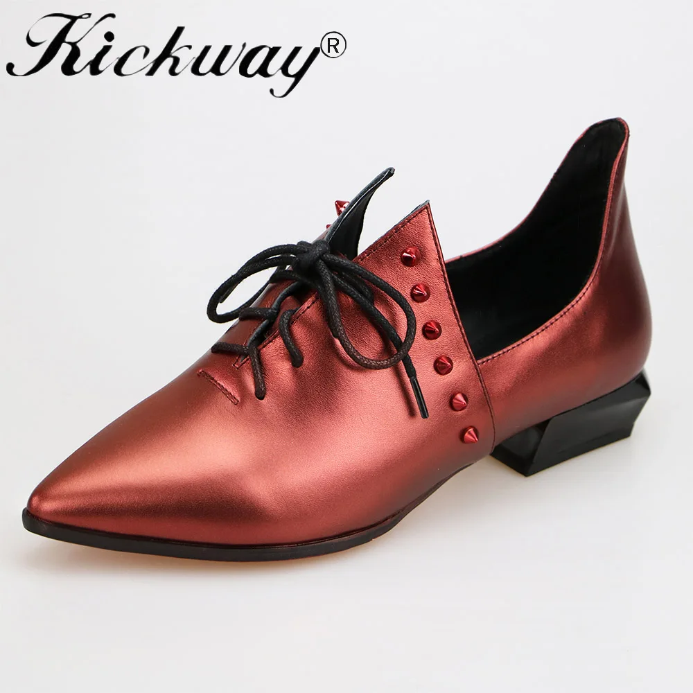 

Kickway Women genuine leather shoes high quality pumps women large size shoes women 34-43 low heel office sexy shoes for ladies