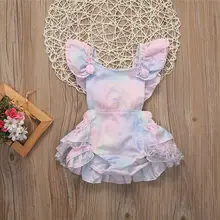 Милый цветочный комбинезон без рукавов для новорожденных девочек комплект одежды с бантом