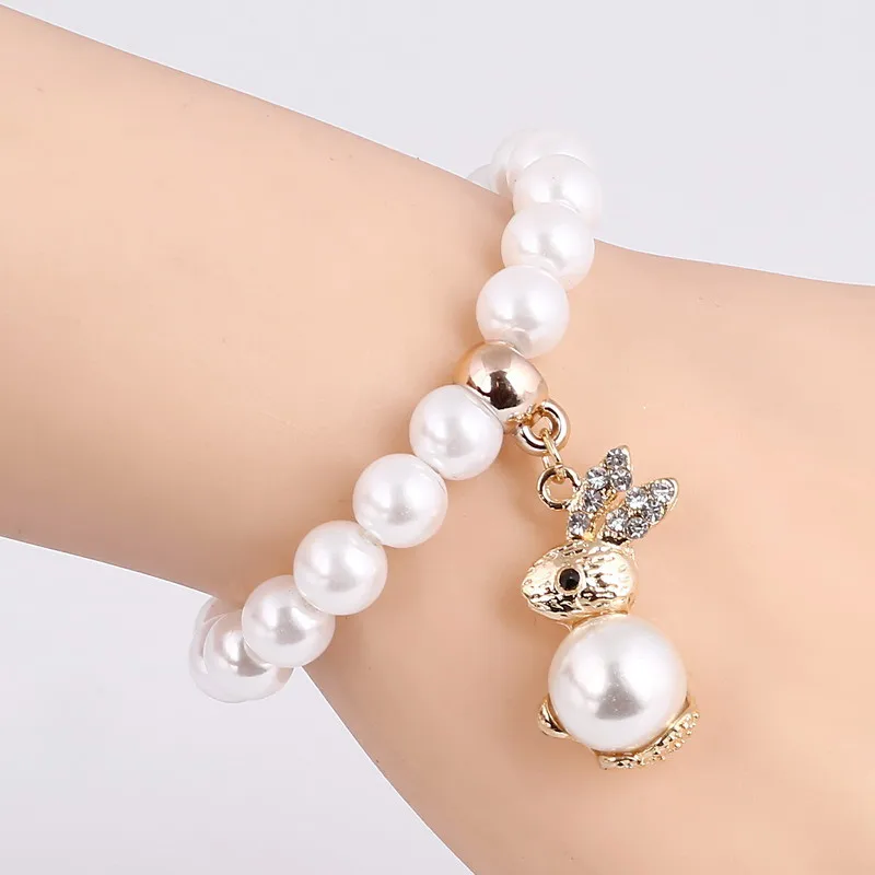 Fahsion Crystal Imitation Pearl Bracelets For Women Rabbit Pendant Bracelets & Bangles Pulseras Mujer Jewelry 167