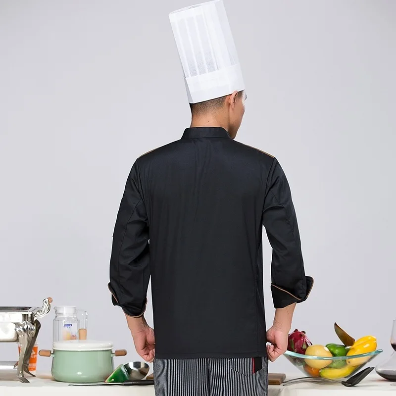Новая мода Отель Ресторан кухня шеф-повара костюм для мужчин и женщин повара Униформа пальто куртка с длинным рукавом белый черный кофе