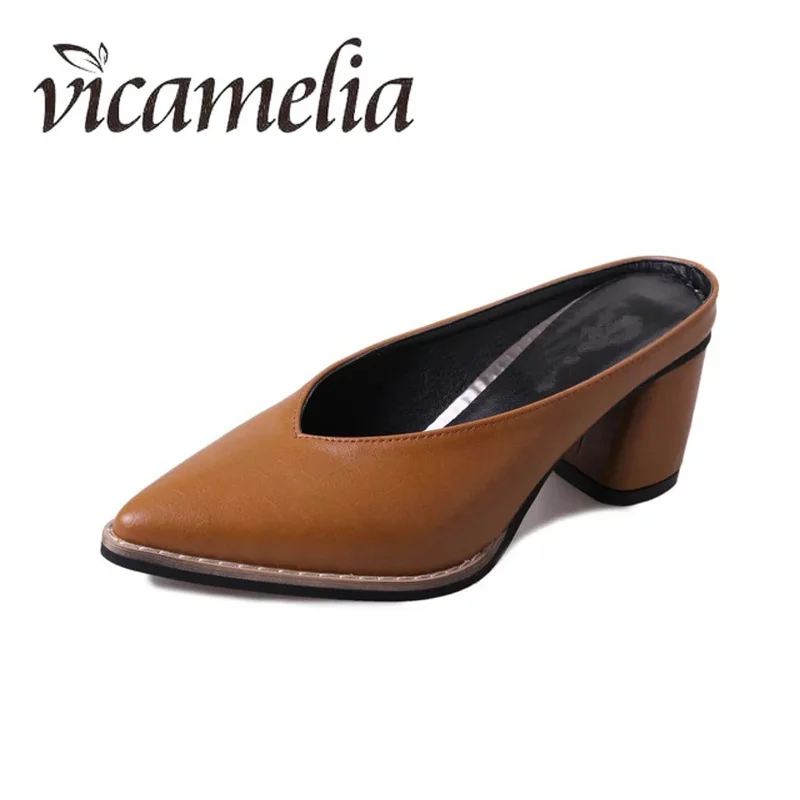 Vicamelia/Новая женская обувь сезон весна лето черные туфли лодочки с закрытым