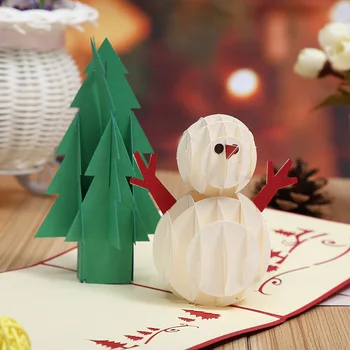 

Factory direct snowman and tree 3D stereo creative Christmas greeting card up Christmas card Pop