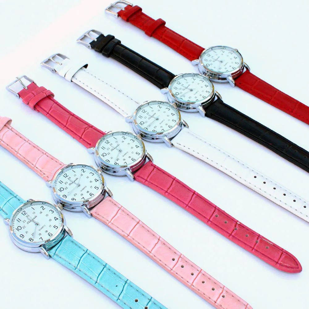 Модные брендовые милые детские часы для девочек, повседневные водонепроницаемые розовые кожаные часы с мультяшным рисунком, кварцевые наручные часы для девочек U63