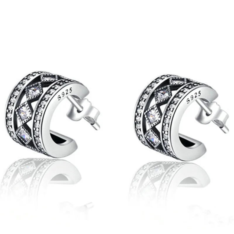 

Bridal Half Circle Stud Earrings 925 Sterling Silver Square Vintage Fascination, Clear CZ Earrings for Women Jewelry
