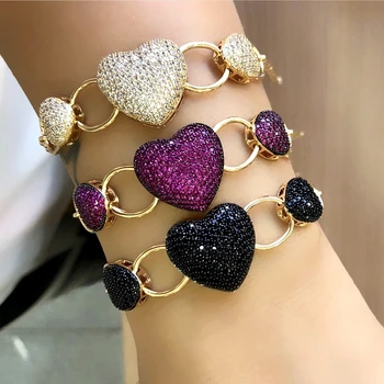 

Fashion Heart shape bracelets for women Paved Micro Multicolor Zirconia Gold Color copper Adjustable boho Bangle Party Jewelry