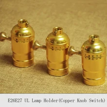 UL Цоколи e26e27 edison Винтаж винт патрон лампы Золотой Ретро Медь переключатель ручка подвесной светильник лампа держатели 10 шт./лот