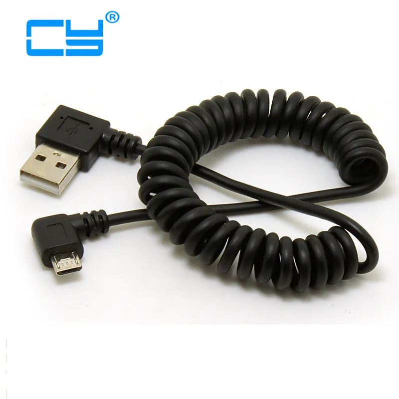 

90 degree right double elbow micro usb male charge data cable bend left retractable spring line for Samsung Android Mobile phone