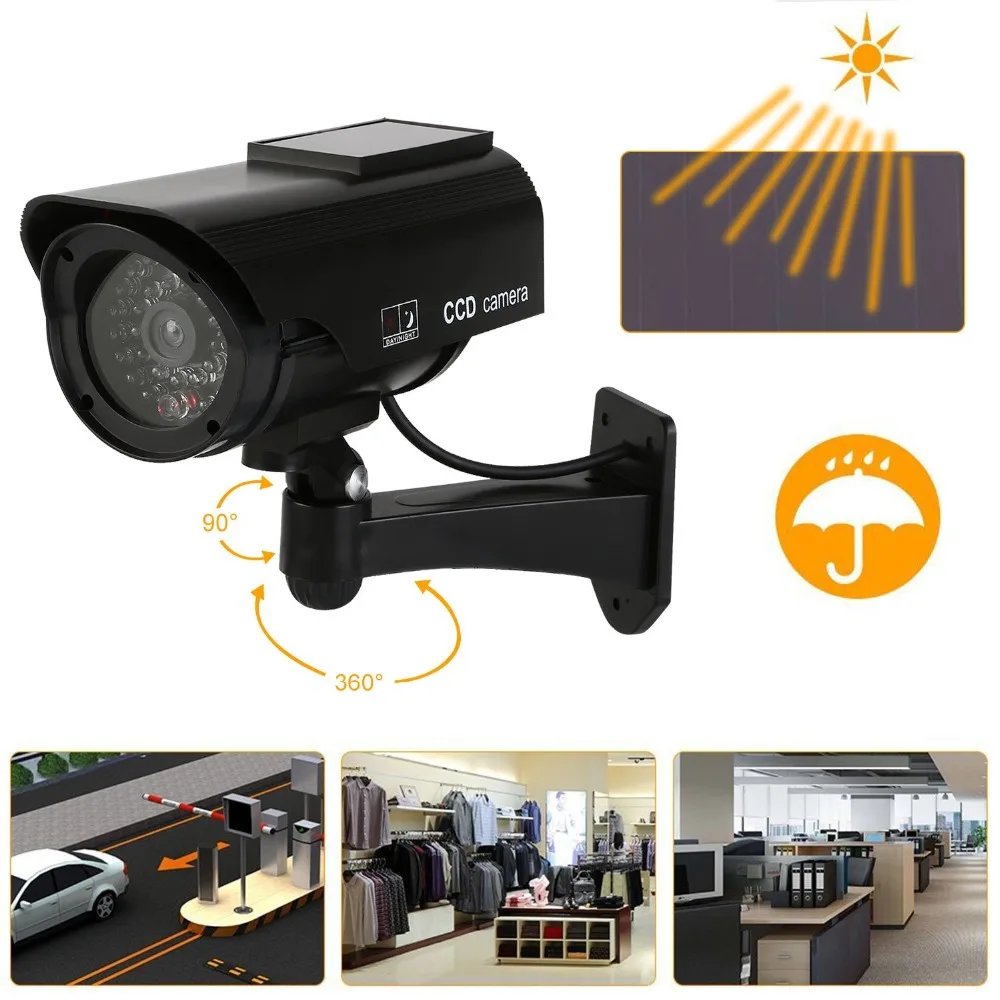 

Fake Camera Solar Power Outdoor Simulation Dummy Camera Waterproof Security CCTV Surveillance Bullet With Flashing LED Light