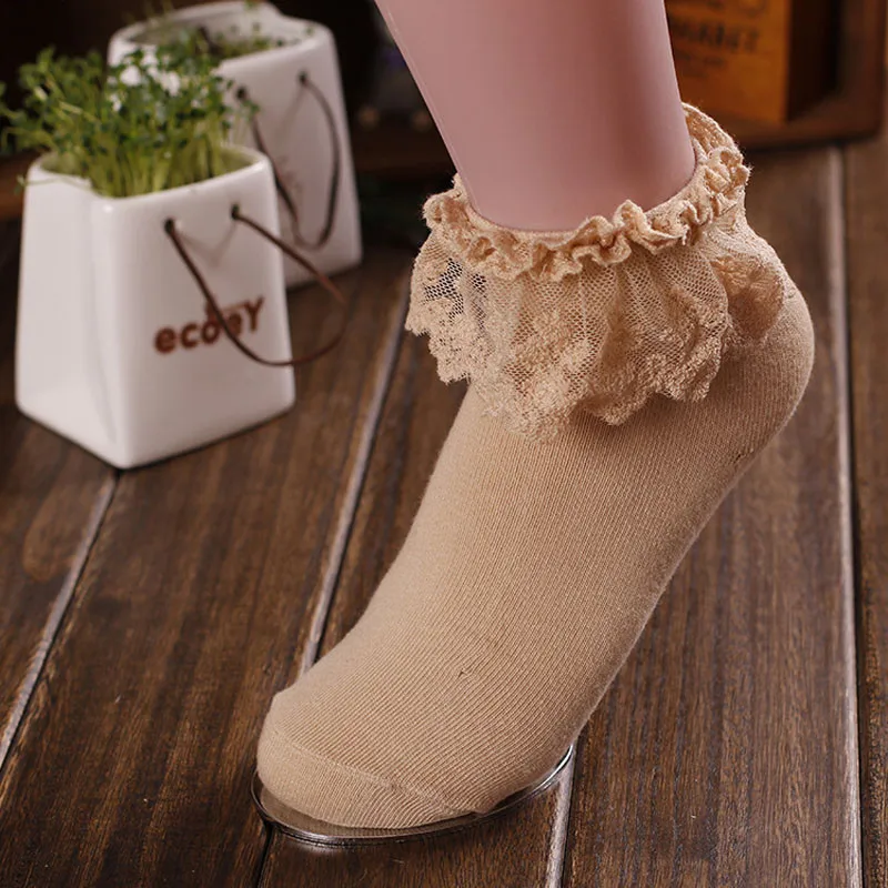 Cotton Socks Casual Short Ankle Socks Women Vintage Lace Ruffle Frilly Ankle Socks Princess Girl Cotton Sock W709
