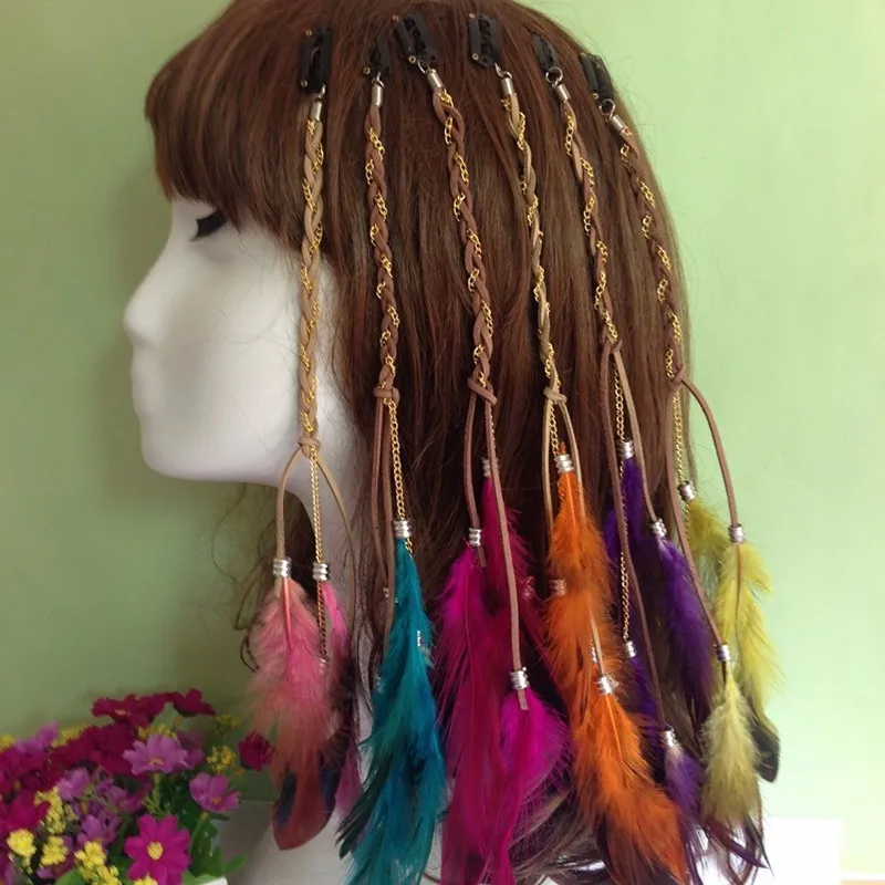 2 шт чародей Национальный Стиль Плюм индийский кисточкой Южная Корея бархат цветные перья аксессуары для волос