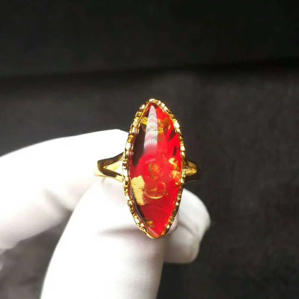 

RADHORSE 925 Silver Rings for Women Fine Jewelry Heart Type Amber concise Modeling Sterling Silver Ring Adjustable Gold color