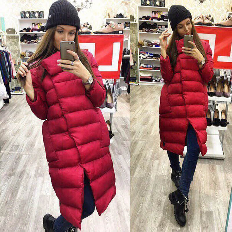 2018 Fashion Long Jackets for Winter for Women Cotton Padded Solid Elegant Winter Warm Bubble Parkas Female Coat Top Quality