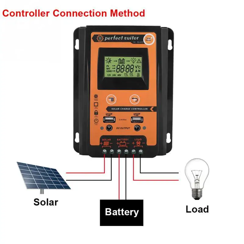 12V 24V 70A PWM Интеллектуальный солнечный регулятор заряда с ЖК-дисплеем USB выход для литиевой и свинцово-кислотной батареи