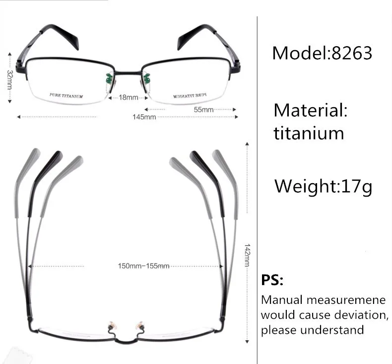 Новая мода, мужские титановые оправы для очков, мужские брендовые титановые оправы для очков, золотые весенние петли, большая оправа для лица, полуоправа 8263
