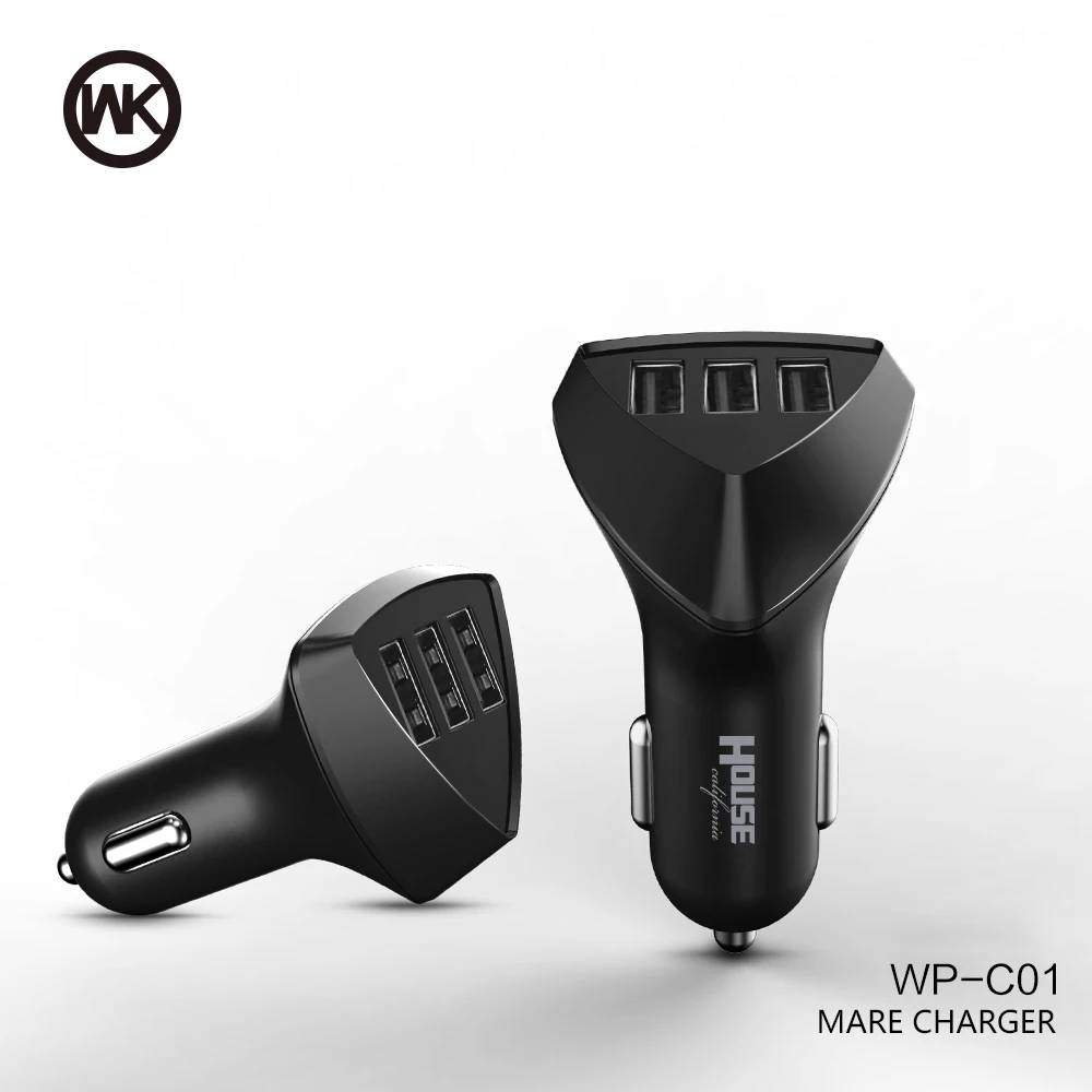 Дизайн WK универсальное автомобильное зарядное устройство с 3 портами USB умное в